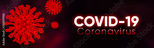 Covid-19 (Coronavirus) banner illustration.3d coronavirus pandemic and warning concept.