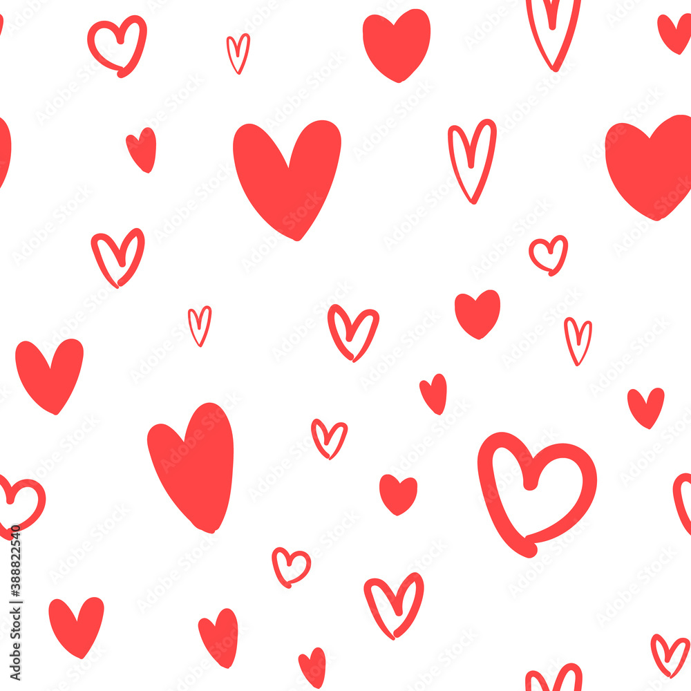 Heart doodles texture. Hand drawn valentine's day pattern. Hearts background.