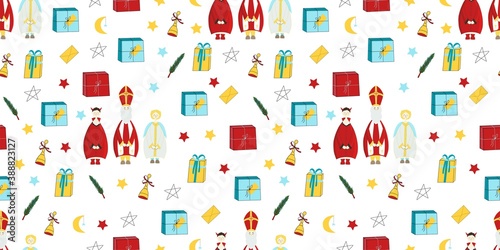 Wrapping paper, seamless pattern for saint nicholas day. Vector illustration