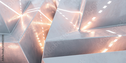futuristic material metal background with orange glowing light 3d render illustration