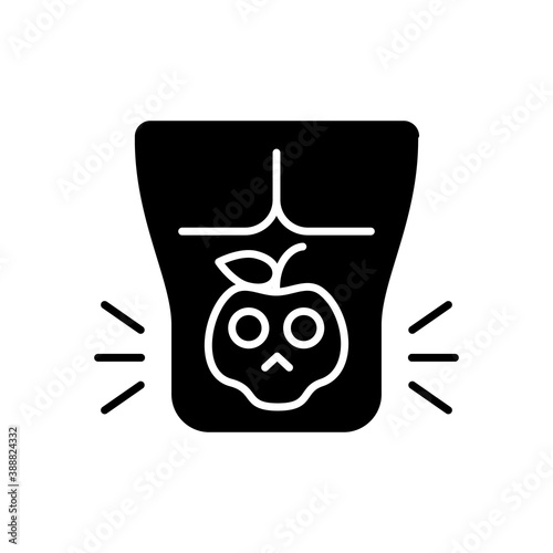 Food poisoning black glyph icon. Foodborne illness. Stomachache sickness. Cramping. Eating contaminated food. Abdominal pain. Silhouette symbol on white space. Vector isolated illustration