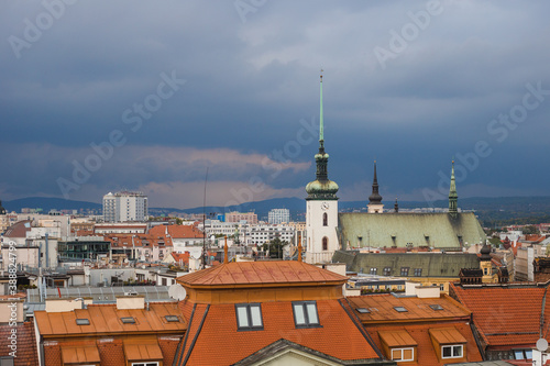 top views of the old town in Brno, Morawia, Czech Republic, Europe. Traveling by Czech republic. Church of St. Thomas