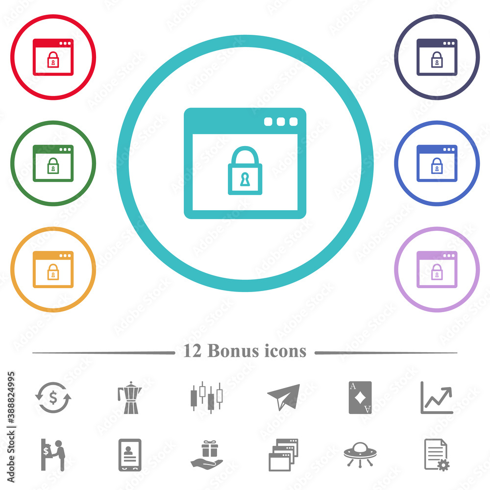 Lock application flat color icons in circle shape outlines