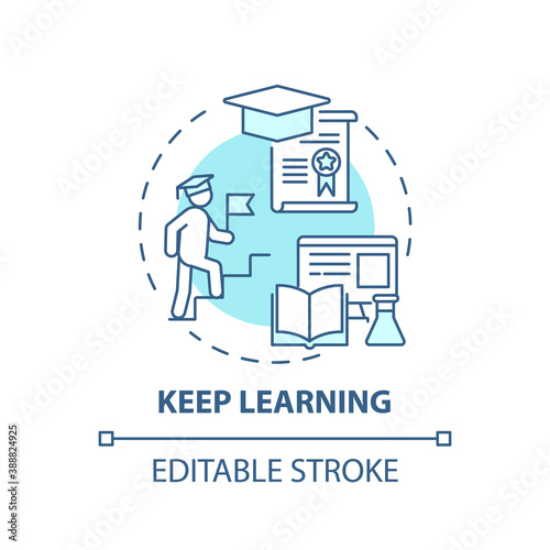 Keep learning concept icon. Boosting creative thinking tips. Getting new ideas. Training your thinking idea thin line illustration. Vector isolated outline RGB color drawing. Editable stroke