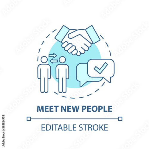 Meet new people concept icon. Boosting creative thinking tips. Find someone with same likes. Getting friends idea thin line illustration. Vector isolated outline RGB color drawing. Editable stroke