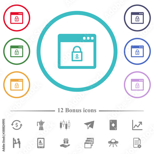 Lock application flat color icons in circle shape outlines