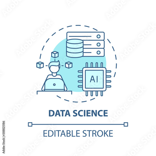 Data science concept icon. Top careers in IT for creative thinkers. Future software engineering idea thin line illustration. Vector isolated outline RGB color drawing. Editable stroke