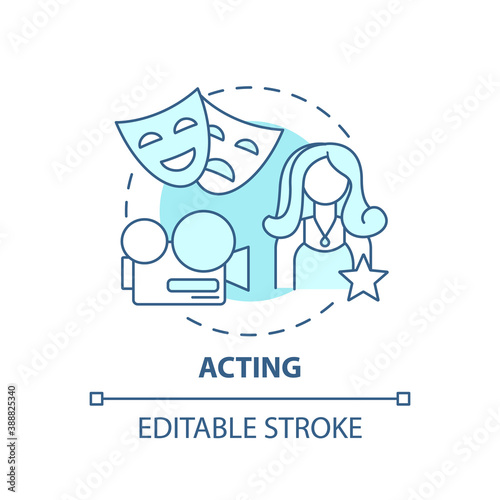 Acting concept icon. Top careers for creative thinkers. Theatre innovational learning. Becoming actor idea thin line illustration. Vector isolated outline RGB color drawing. Editable stroke