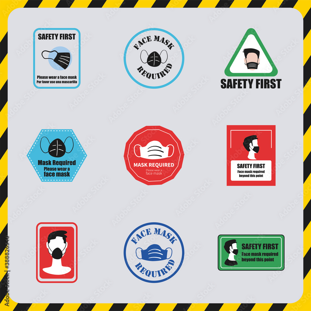 Mask required in road signs symbol set vector design Mask required in road signs symbol set vector design