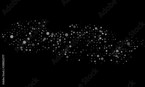 White snowflakes of different sizes and different transparency are randomly scattered on a black background. Winter vector background, pattern, design. Vector .