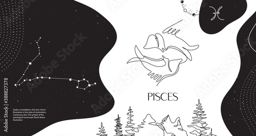 Zodiac background. Pisces constellation. The element of water.