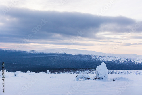 Frosty landsacape of the Northern Ural mountains, Russia