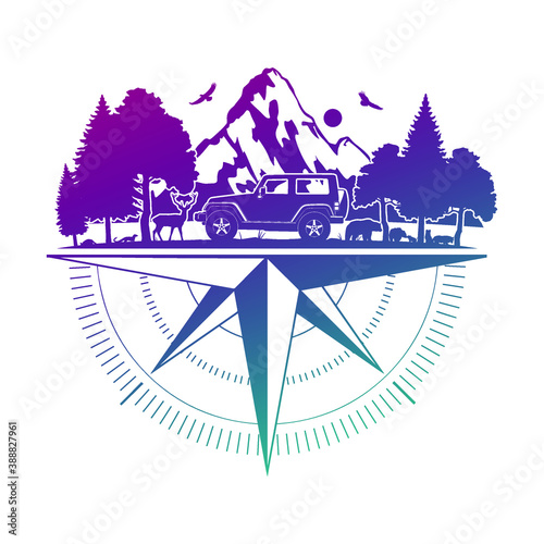 Compass Adventure Offroad. Expedition Cuttable Design Mountain. Logo Vector Sticker Cut. Decorative Van or Off Road. Road Trip Wanderlust Quote.