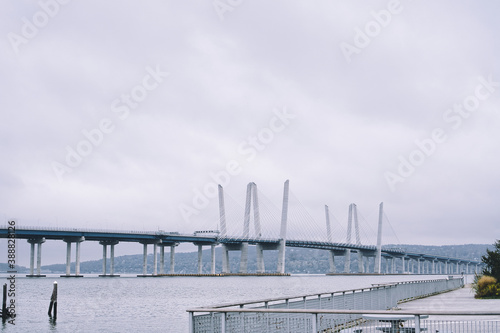 Misty view of Tappan Zee bridge on the Hudson River in New York