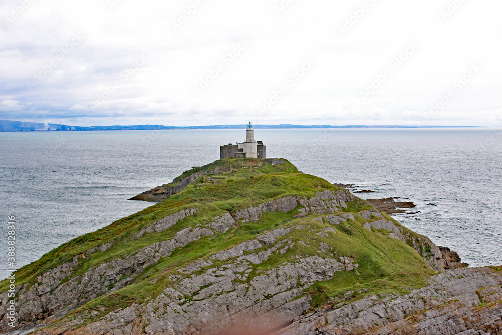Mumbles Lighthouse in Swansea Bay, Wales