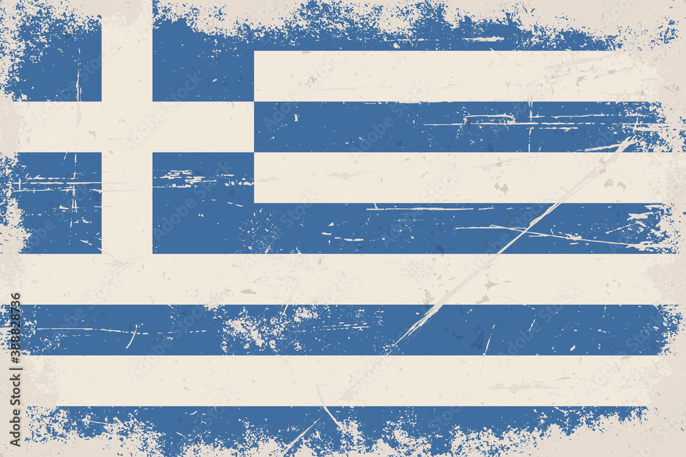 Vintage flag of Greece. Hellenic Republic - obrazy, fototapety, plakaty 