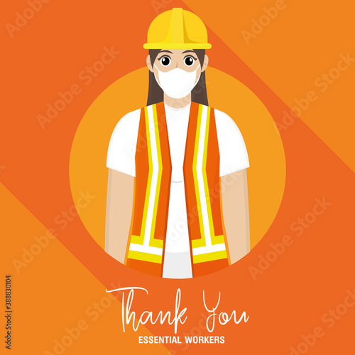 Laborer thank you essentials workers banner orange- Vector