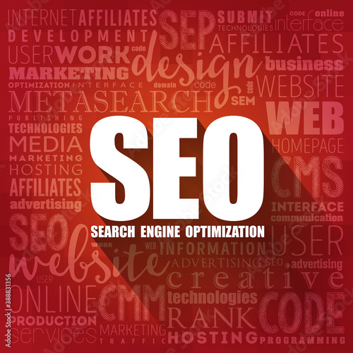 SEO (Search Engine Optimization) word cloud collage, technology concept background