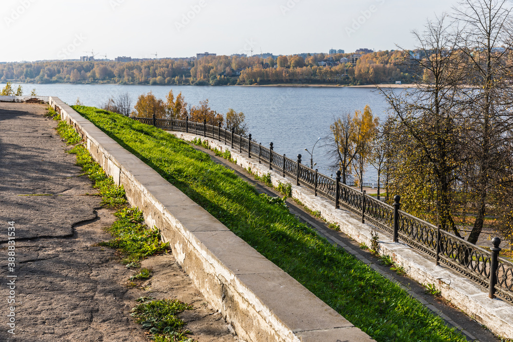 Views of the Cathedral mountain on the Volga river embankment in Kostroma, Russia