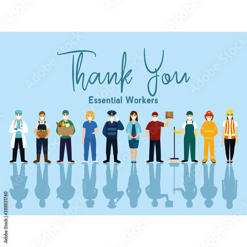 Team essential workers thank you banner blue- Vector