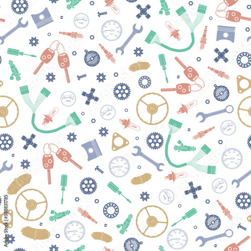 Seamless color background with car parts and elements