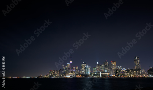 Panorama of the Toronto skyline at night.