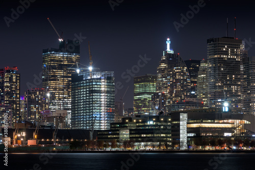 Detail of the Toronto skyline at night. Long exposure featuring a part of the waterfront.