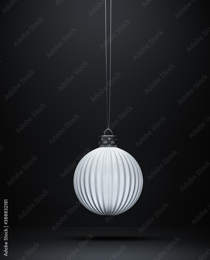 Hanging matt white vertically ribbed Christmas ball. Hanging matt white vertically ribbed Christmas ball.