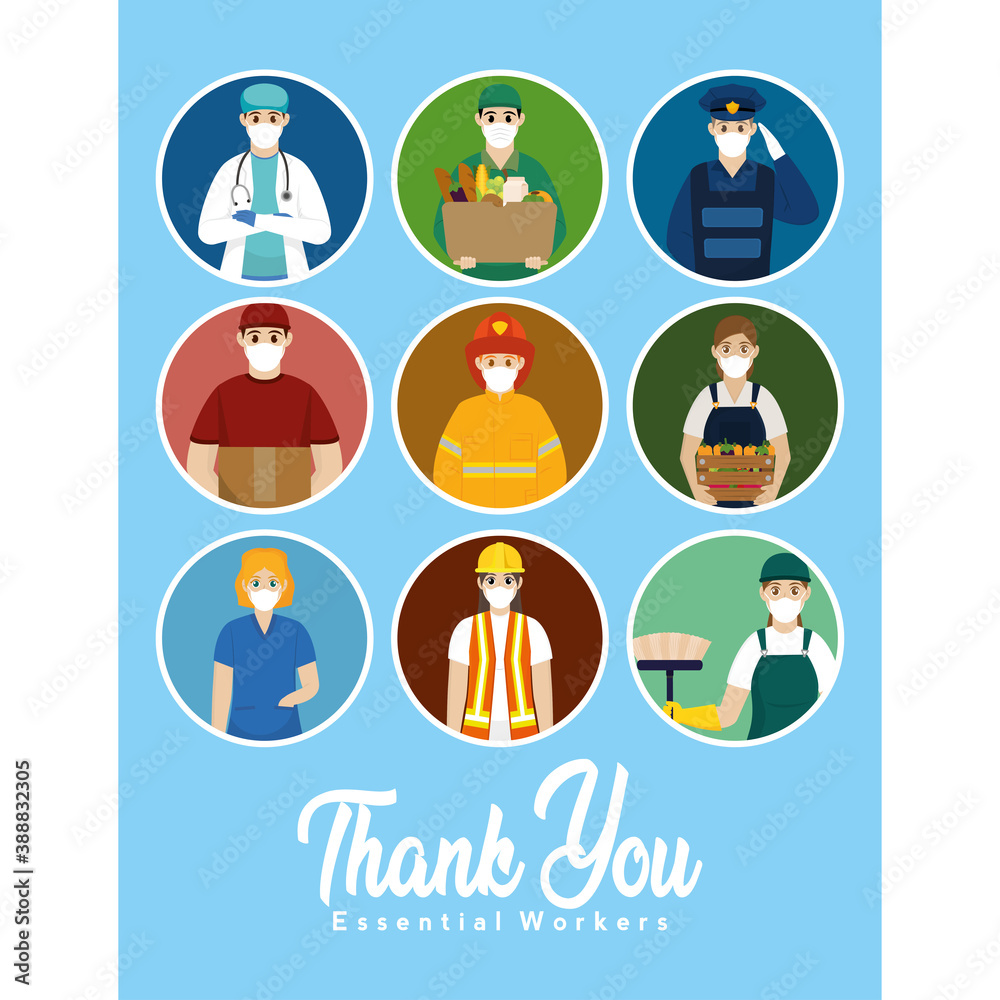 Isolated Team essential workers thank you banner blue- Vector Isolated Team essential workers thank you banner blue- Vector