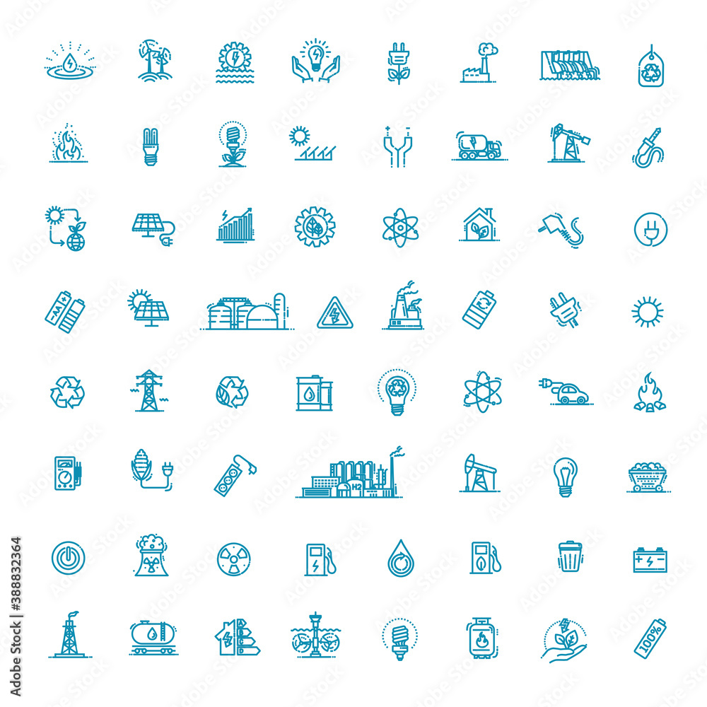 Collection of linear style vector icons on the theme of electric power. Collection of linear style vector icons on the theme of electric power.