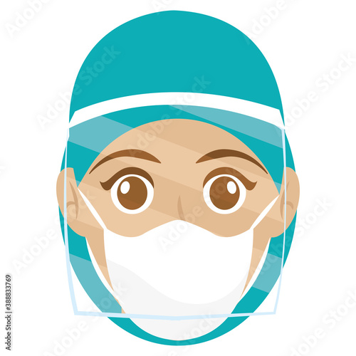 Isolated woman covid-19 medical head hero doctor icon - Vector
