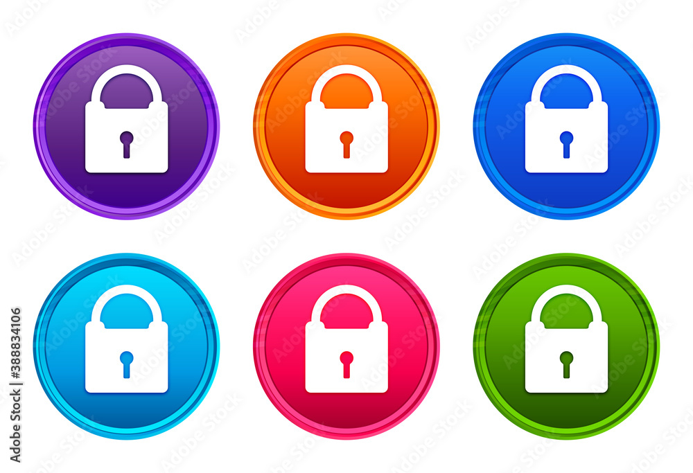 Padlock icon luxury bright round button set 6 color vector Padlock icon luxury bright round button set 6 color vector