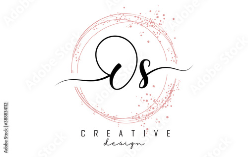 Handwritten Os O s letter logo with sparkling circles with pink glitter.