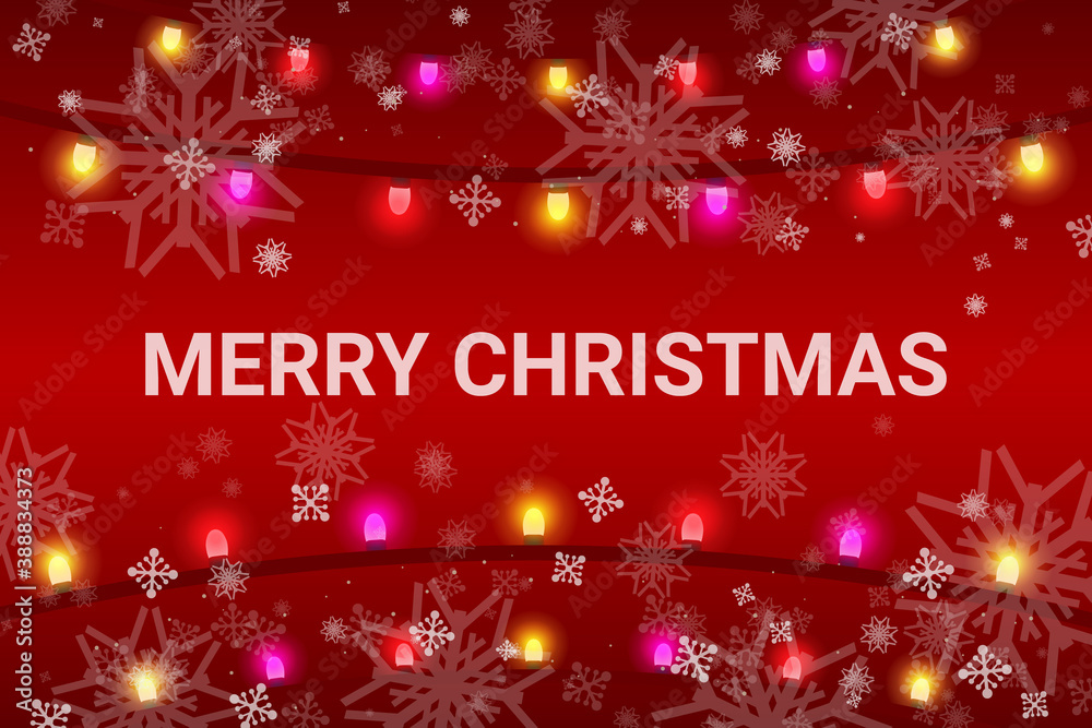 Merry Christmas Lettering Text Background with Snowflake And Garland Ligts. Vector Merry Christmas Lettering Text Background with Snowflake And Garland Ligts. Vector