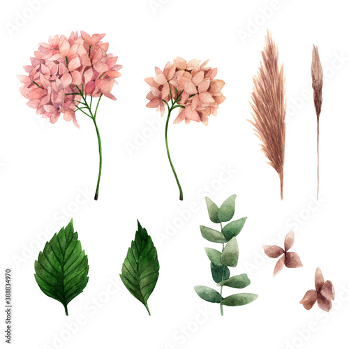 Watercolor clipart with soft pink flowers