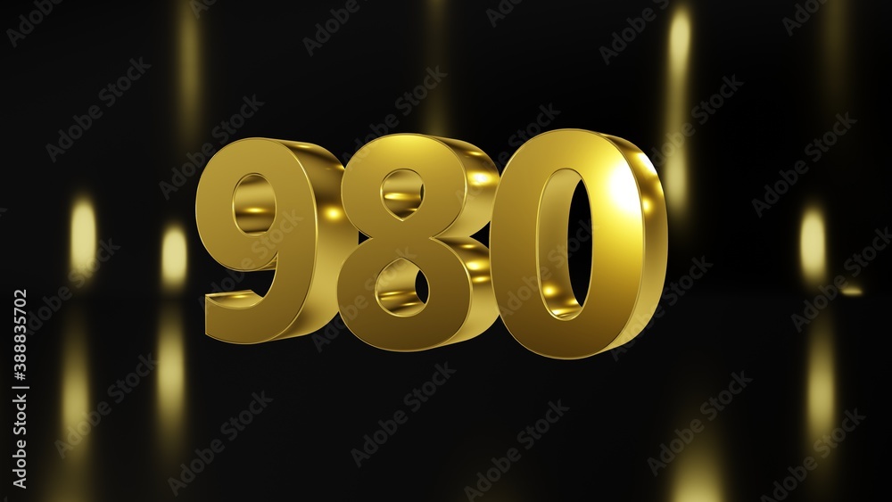 Number 980 in gold on black and gold background, isolated number 3d ...