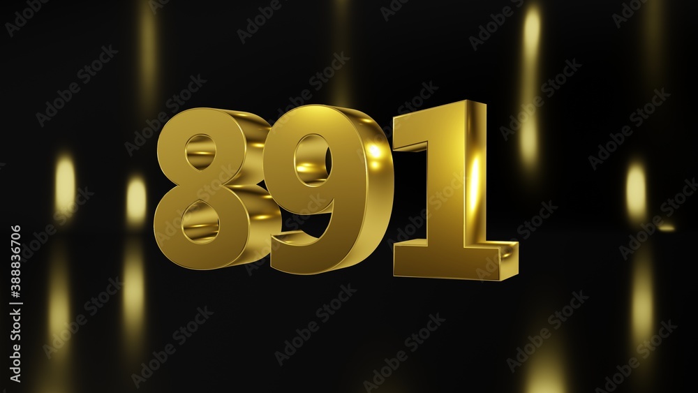 Number 891 in gold on black and gold background, isolated number 3d ...
