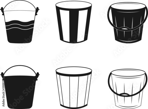 Bucket, Bucket symbol Icon design. Bucket icon set. Black vector illustration on white background. Bucket illustration, drawing, engraving, bucket icon