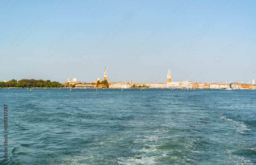 View of the Venice lagoon from the boat