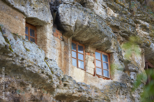 Rocky monastery in Tipova Moldova. Cave Monastery built into cliffs.