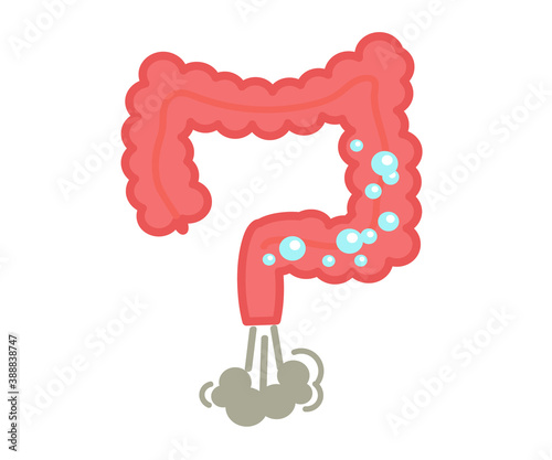 Intestines on a white background. Bloating. Vector illustration.