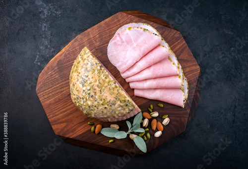 Принти на полотні Modern style traditional German boiled Christmas ham with exotically spices and