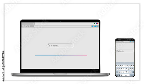 Computer web browser window with blank page as template for desktop, tablet and smartphone. Browser window to search in internet. Vector EPS 10