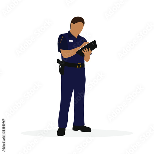 Policeman writes out a fine on a white background