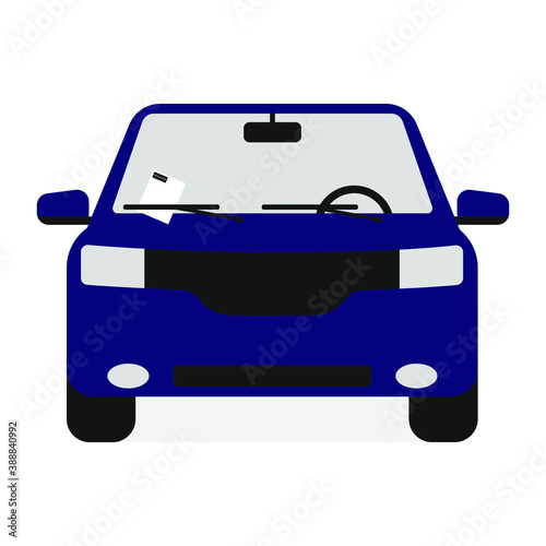 Vehicle with violation notification on white background  front view 