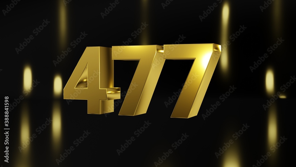 Number 477 in gold on black and gold background isolated number 3d Number 477 in gold on black and gold background isolated number 3d