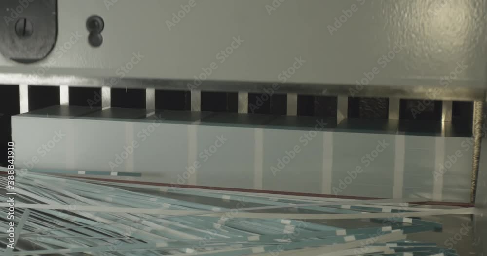 Paper Cutting Machine Hand Close Up Slow Motion Paper Cutting Machine Hand Close Up Slow Motion