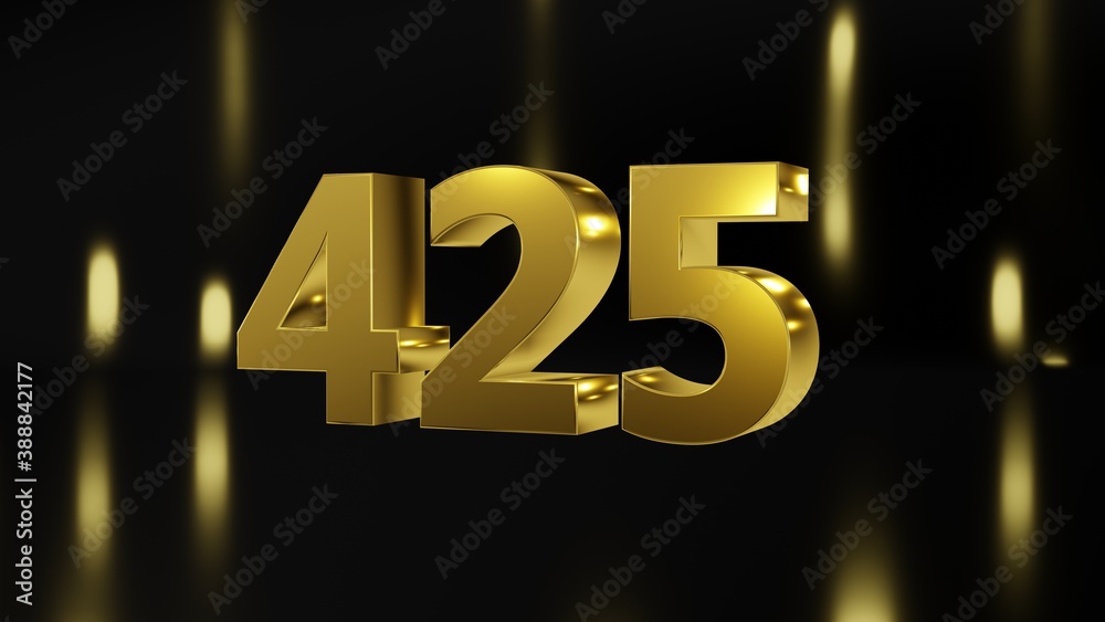 Number 425 in gold on black and gold background isolated number 3d Number 425 in gold on black and gold background isolated number 3d