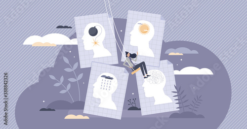 Mood swings as confusion behavior and emotions change tiny persons concept