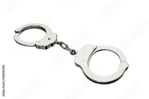 steel handcuffs isolated on white background